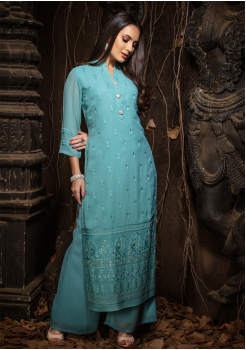 Blue Color Designer Georgette Kurti